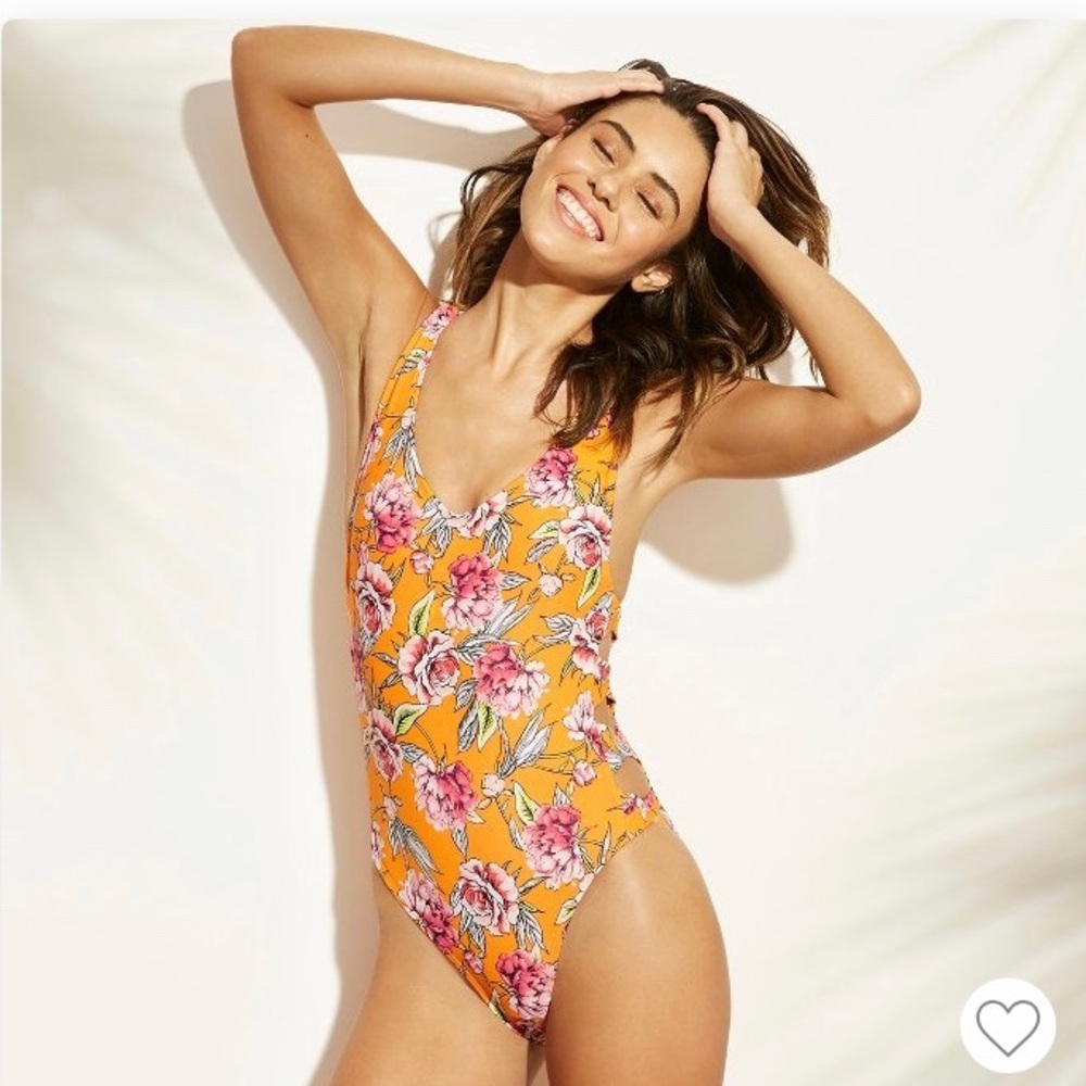 Yellow Floral One Piece Swimsuit